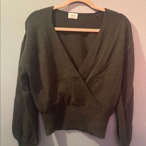 Wilfred Olive Wrap V-Neck Sweater — Deep Olive Green